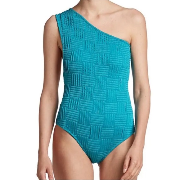 Bottega Veneta NWT Turquoise One-Shoulder Swimsuit size Large. Will fit M-L - Picture 1 of 7